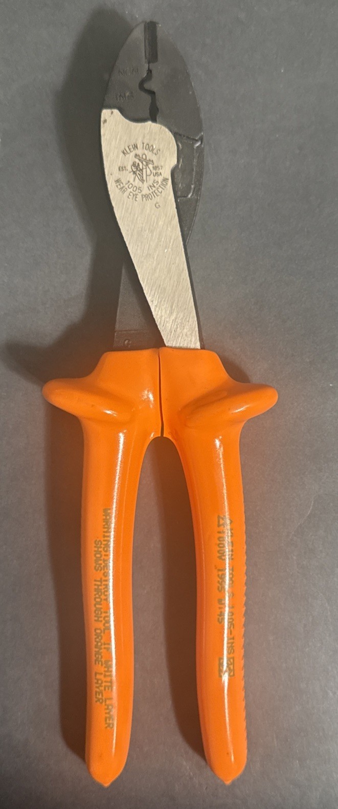 1995 VINTAGE KLEIN TOOLS 1055-INS CRIMPING CUTTING 1000V PLIERS LINEMAN USA NOS