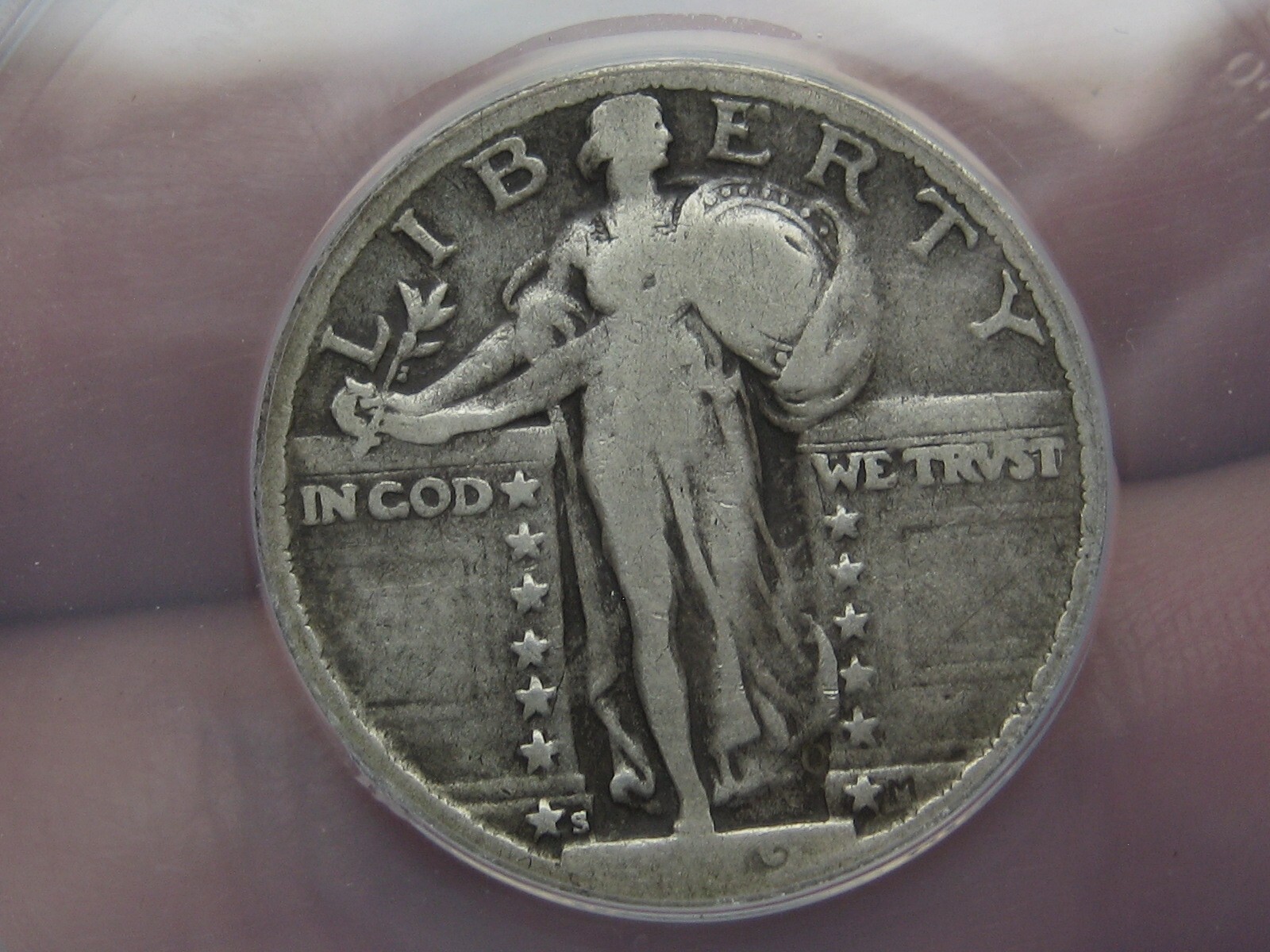 1919 S Silver Standing Liberty Quarter, San Francisco, Abt Good, ANACS Certified