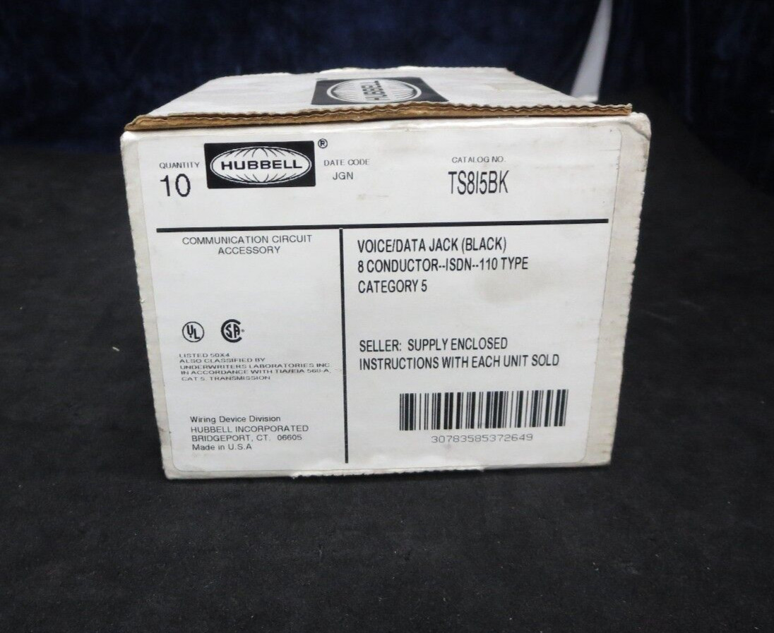 Hubbell TS815BK Voice/Data Jack, Cat 5 (10 Pcs-)