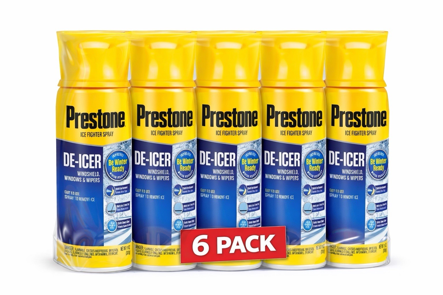 6 PACK - Prestone 11 oz. Spray Windshield De-Icer with Scraper Top AS242