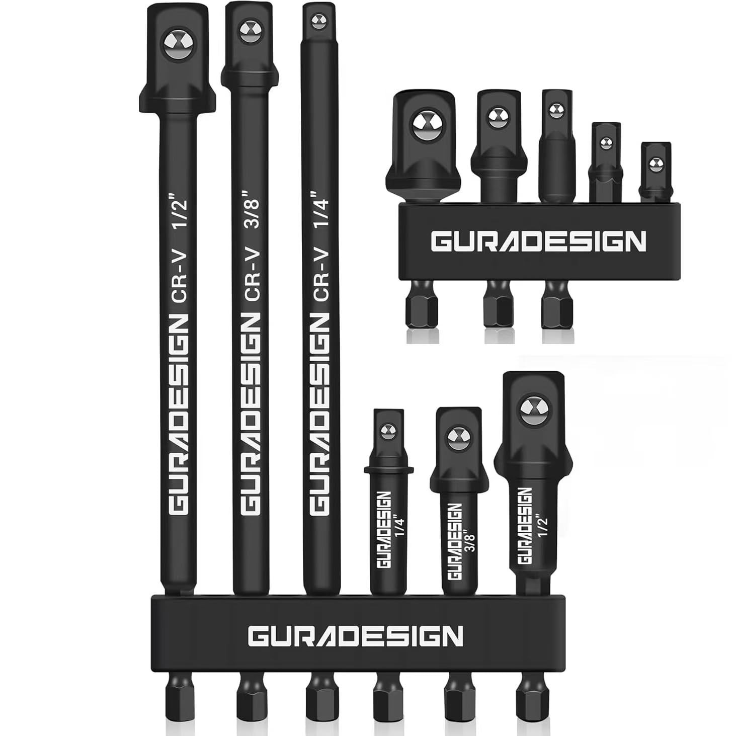 GURADESIGN 11-Piece Impact Socket Adapter Set - 3/6 Inch Hex One Size, Black