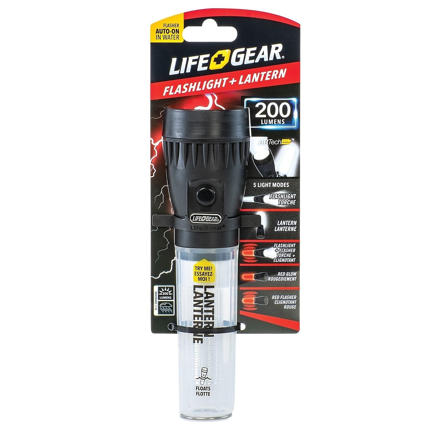 Life+Gear AR-TECH Stormproof Floating Flashlight + Lantern, Black ,200 Lumens
