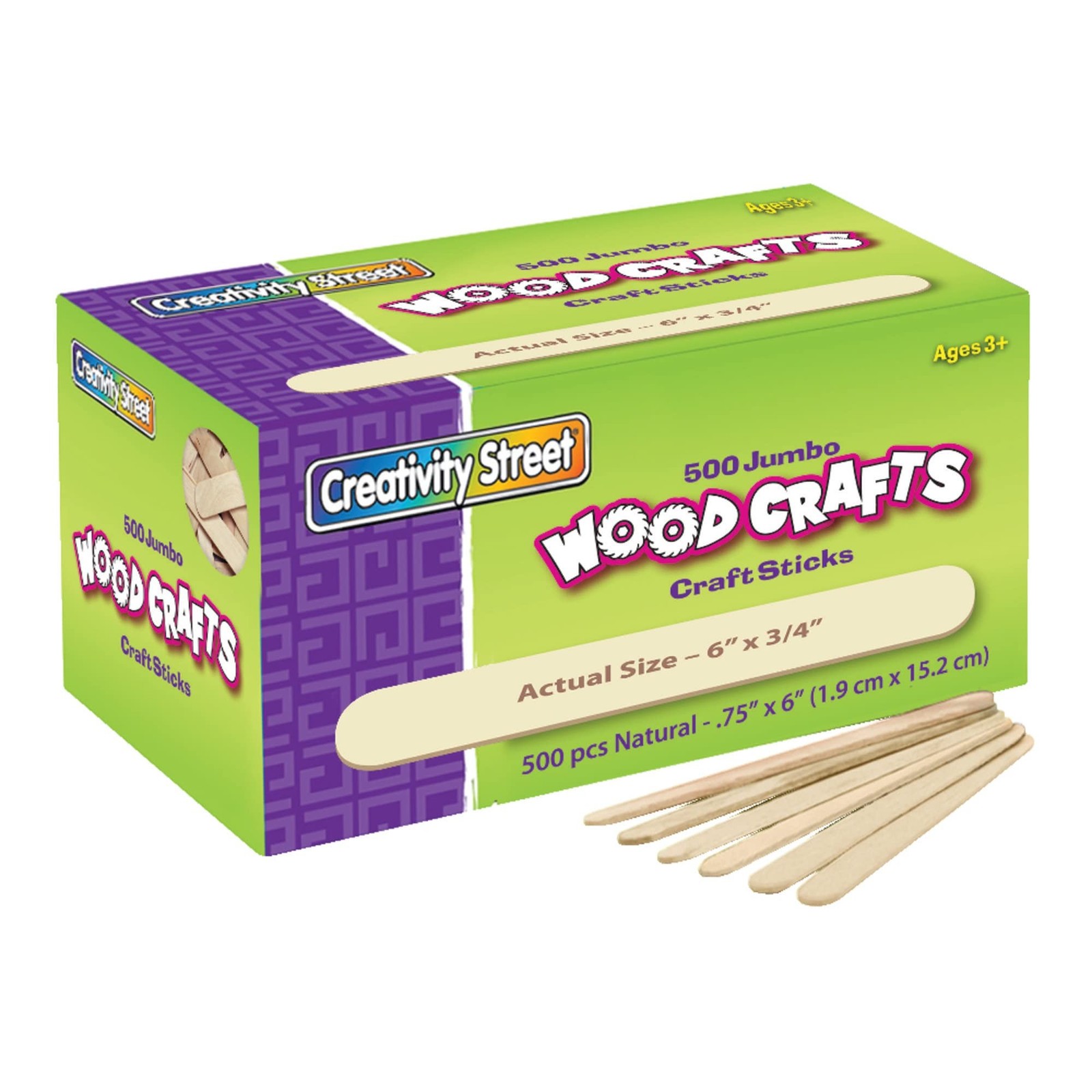 Creativity Street Wood Crafts Jumbo Craft Sticks, 6" x 3/4" x 2mm, Natural, B...