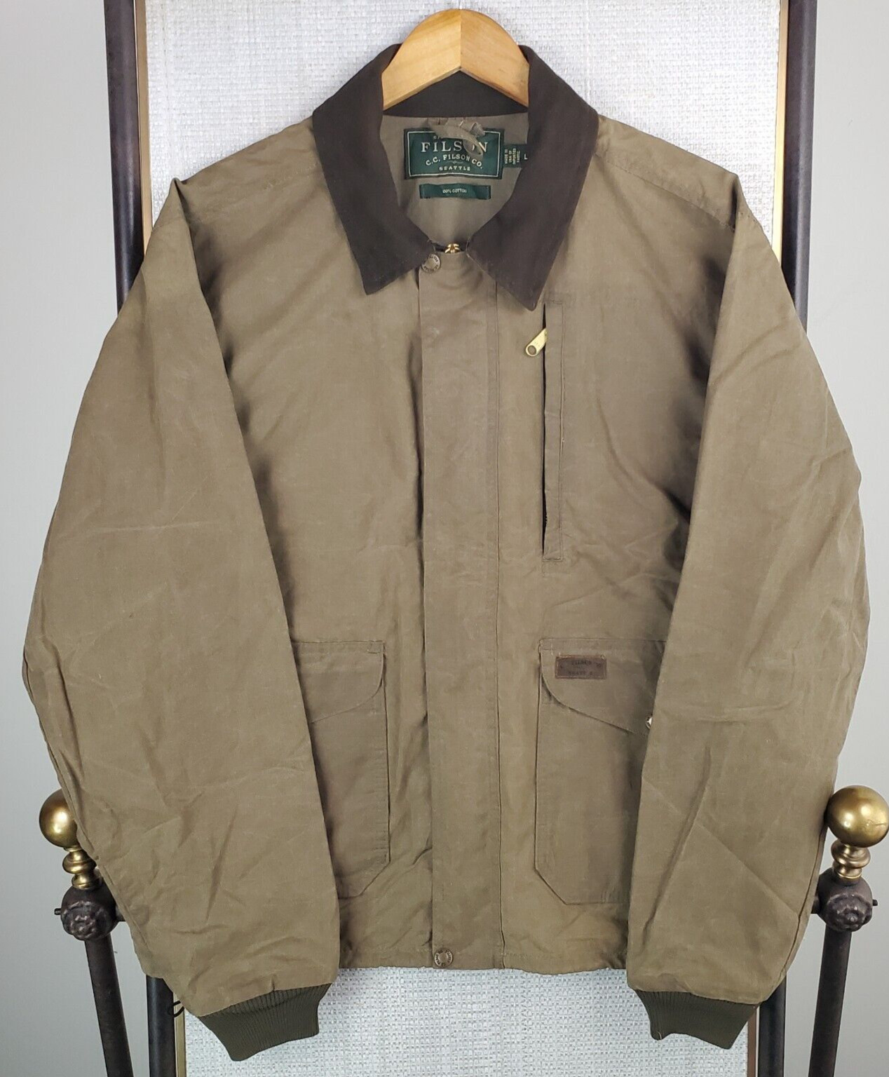 CC FILSON Size Large Mens Cruiser Jacket Oilskin Waxed Made in USA Coat Tan
