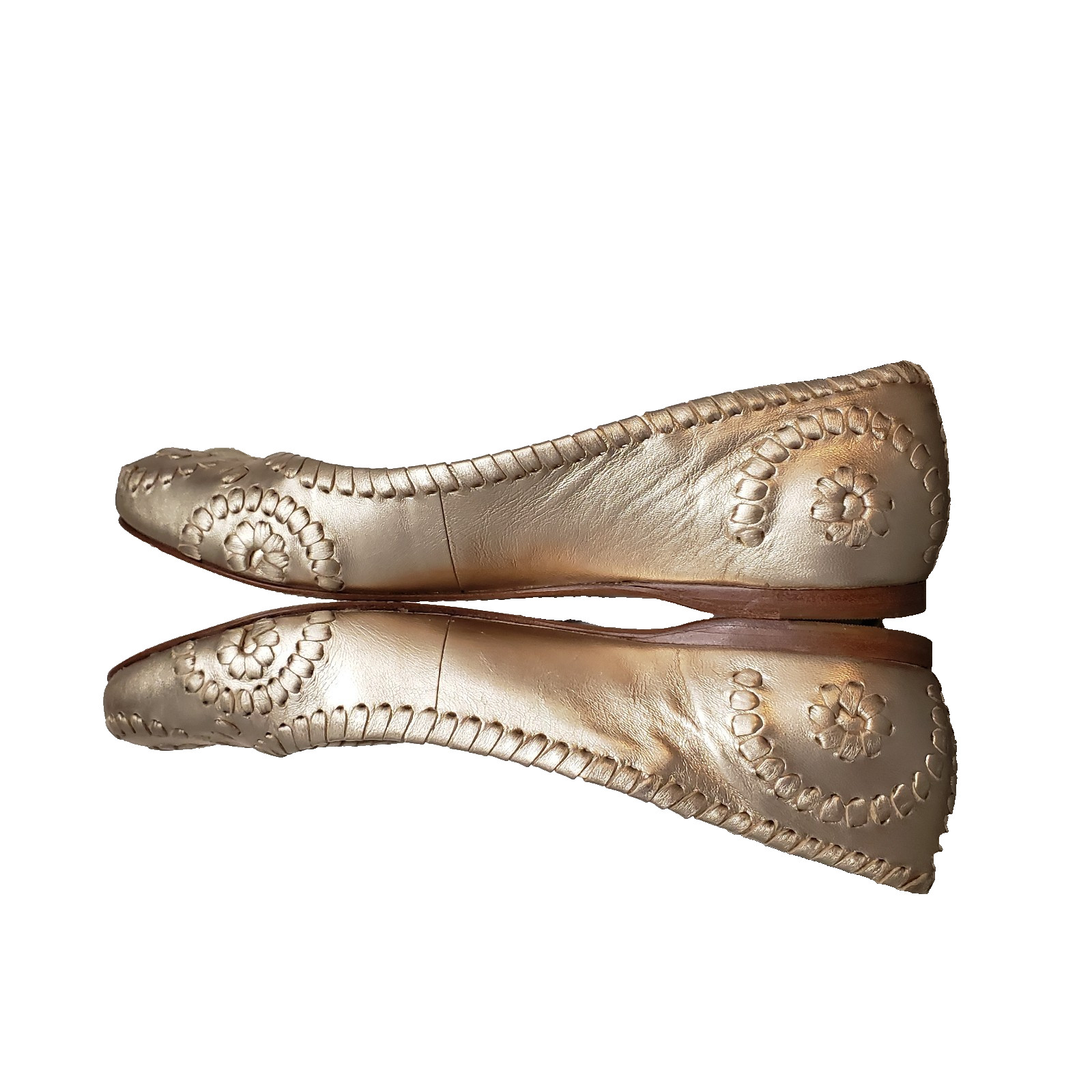 Jack Rogers Womens Gold Navajo Whipstich Leather Ballet Flats Size 6 1/2 Boho