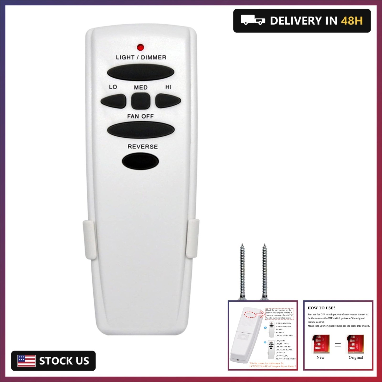 UC7078T Ceiling Fan Remote Control Replacement for Hampton Bay with Reverse | Co
