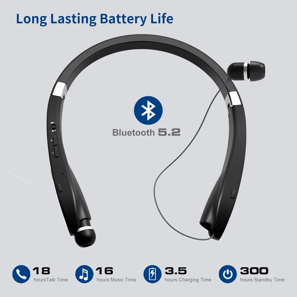 Bluetooth Neckband Headphones Foldable Wireless Lightweight Neck Headset wit