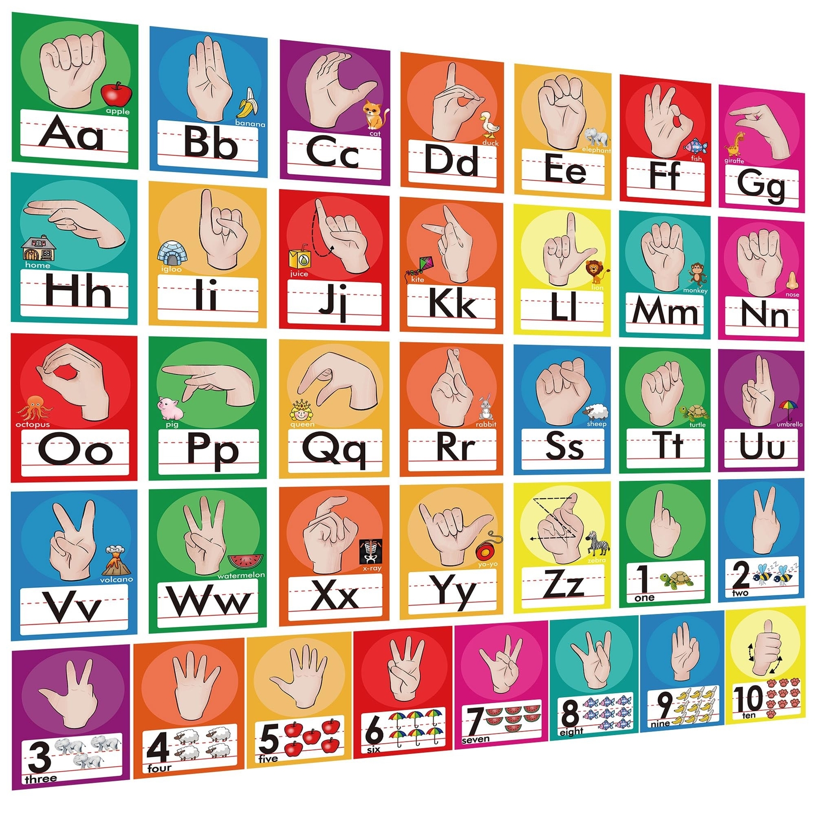 36 Pieces ASL Alphabet Line Bulletin Board Set ABC Number Sign Language Flash...