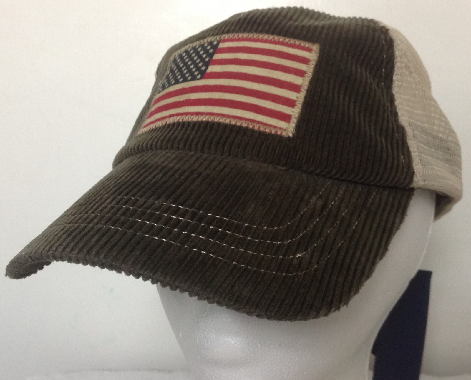 Polo Ralph Lauren Baseball Cap~Green Corduroy~American Flag~Mesh Back~NWT