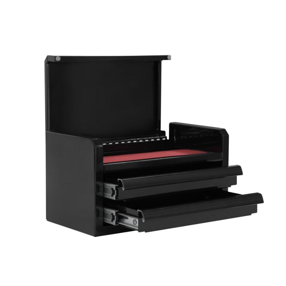 Black Mini 10 Inch 2-Drawer Steel Tool Box Compact Magnetic Lock Portable