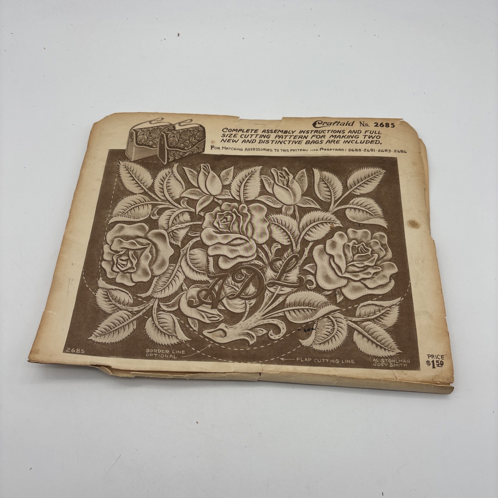 Vintage Craftaid Leather Template No. 2685 Purse Hand Bag Flowers Floral Leaves