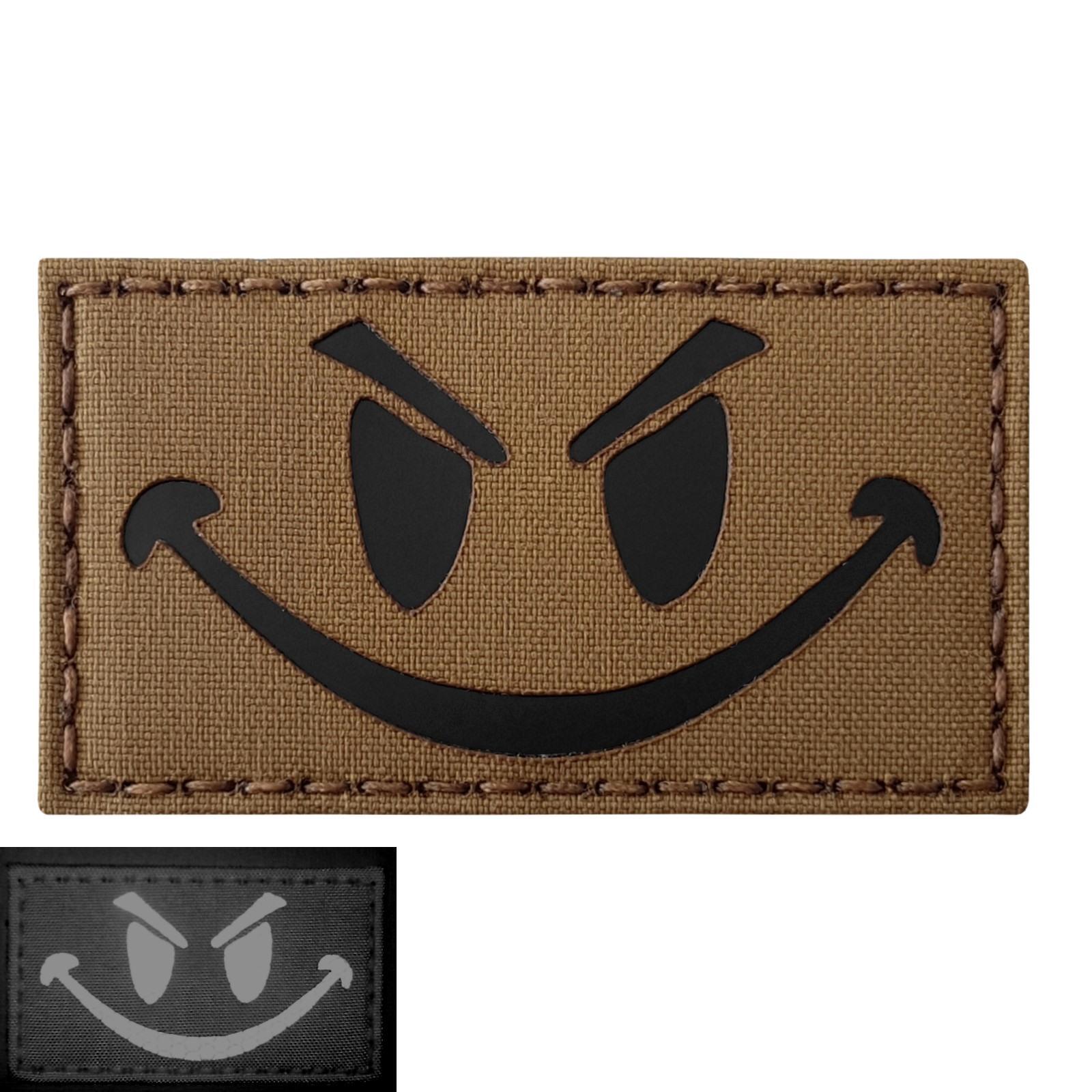 evil smiley infrared IR coyote brown tan arid morale tactical 3 laser hook patch