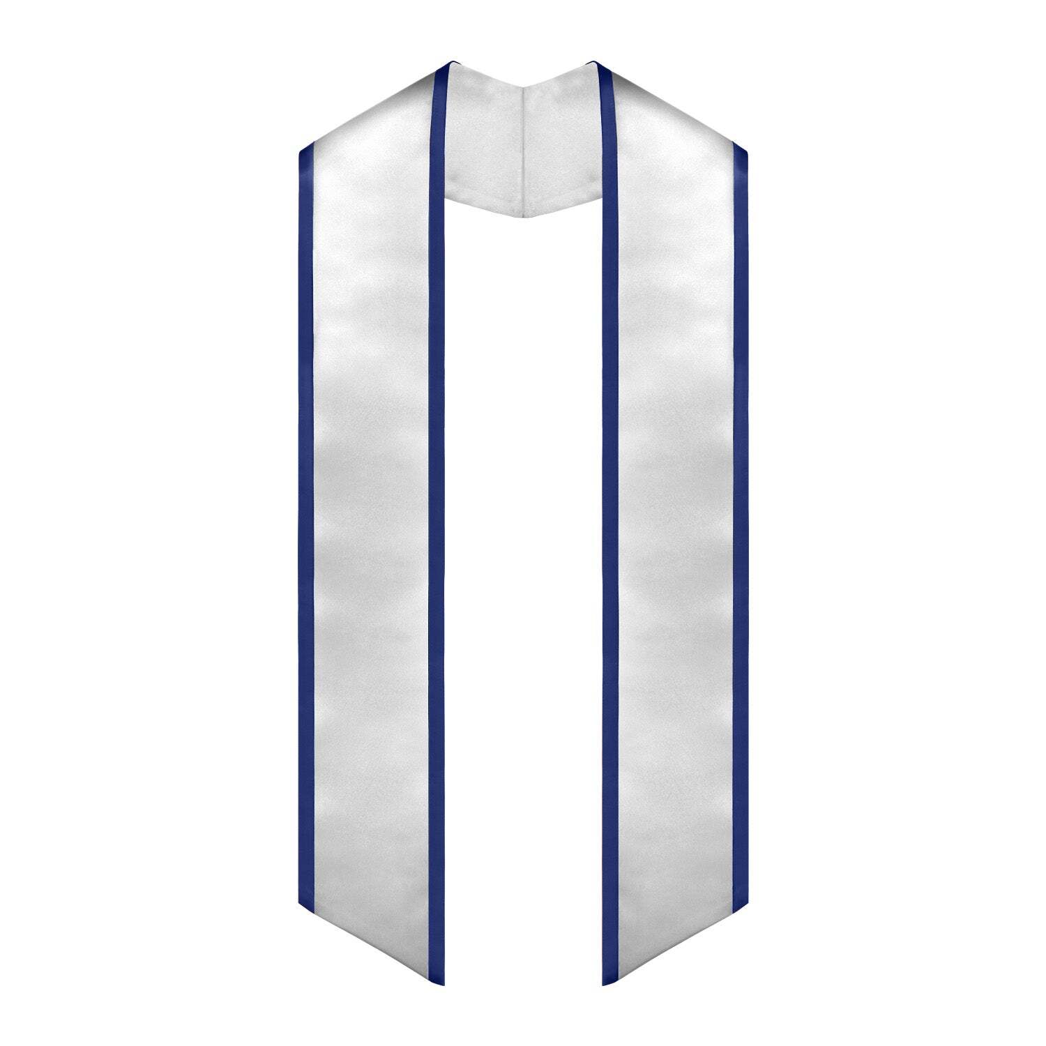 Endea Graduation White/Navy Blue Plain Stole With Trim Color & Angled End