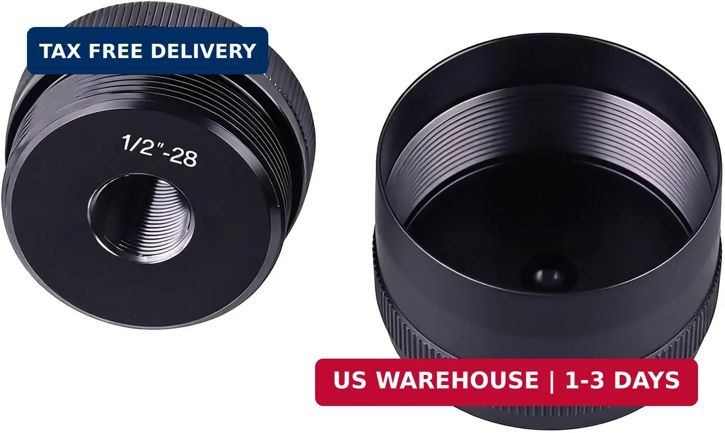 1/2"-28 Threaded Aluminum End Caps (Black) 1/2"-28 Threading for Secure Attachme