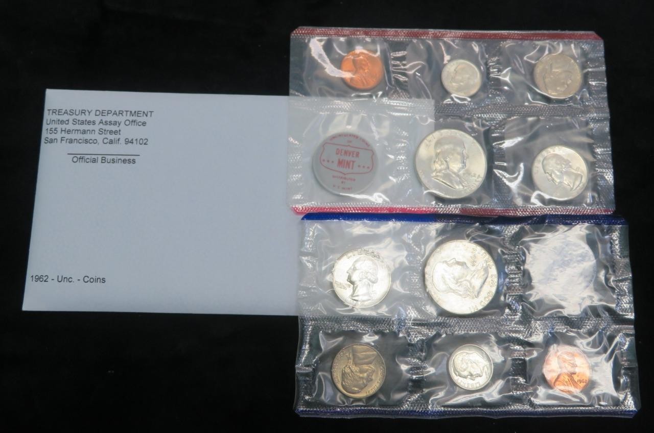 1962 Uncirculated Mint Set * P & D * 90% Franklin Halves, Quarters & Dimes *
