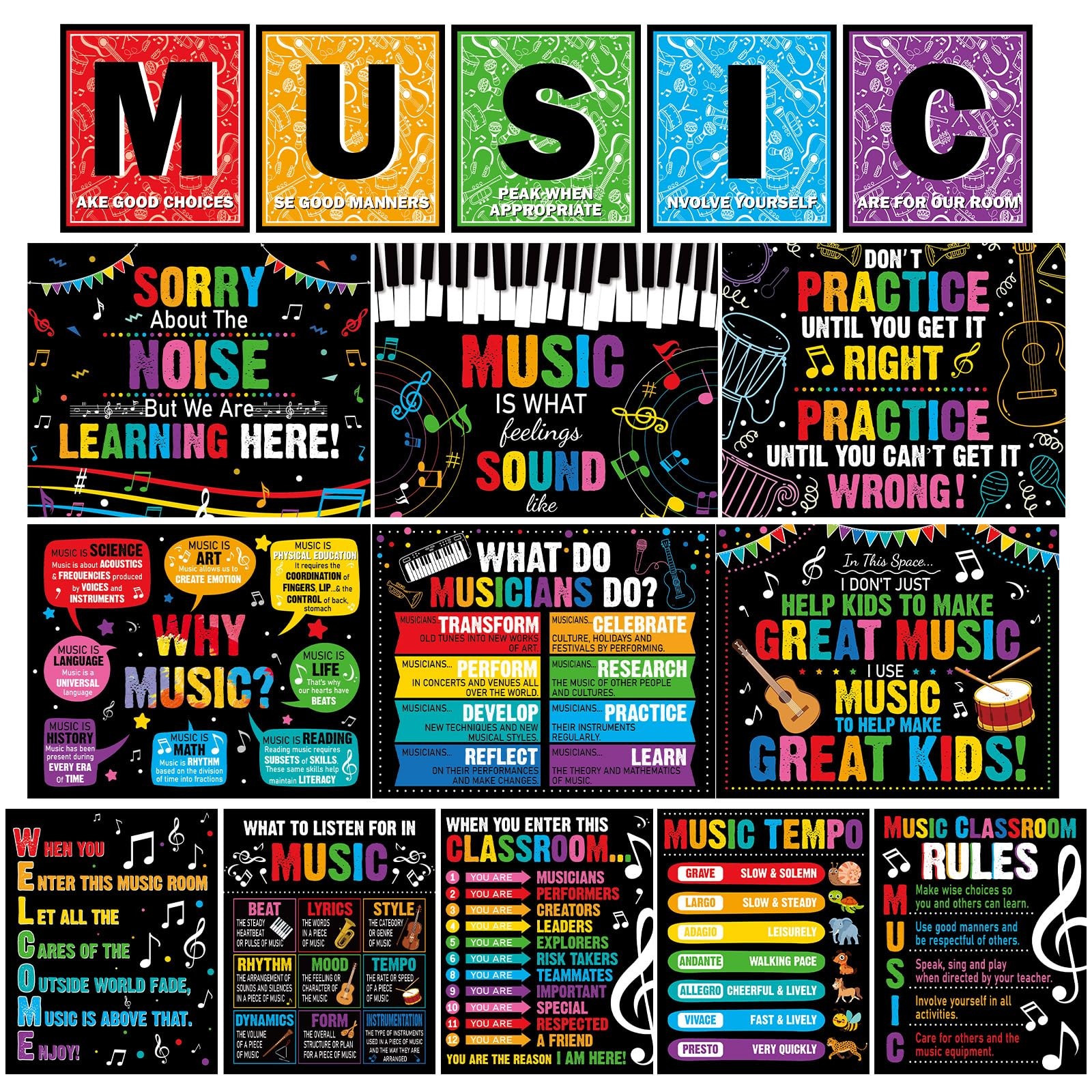 16 Pcs Music Classroom Posters for Bulletin Board Decorations Inspirational M...