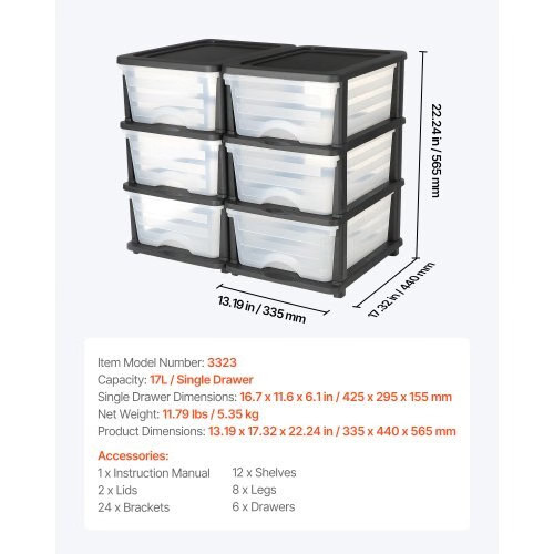 Plastic Storage Drawers, 2 Pack Storage Organizer Drawer, 6 Drawers Closet Organ