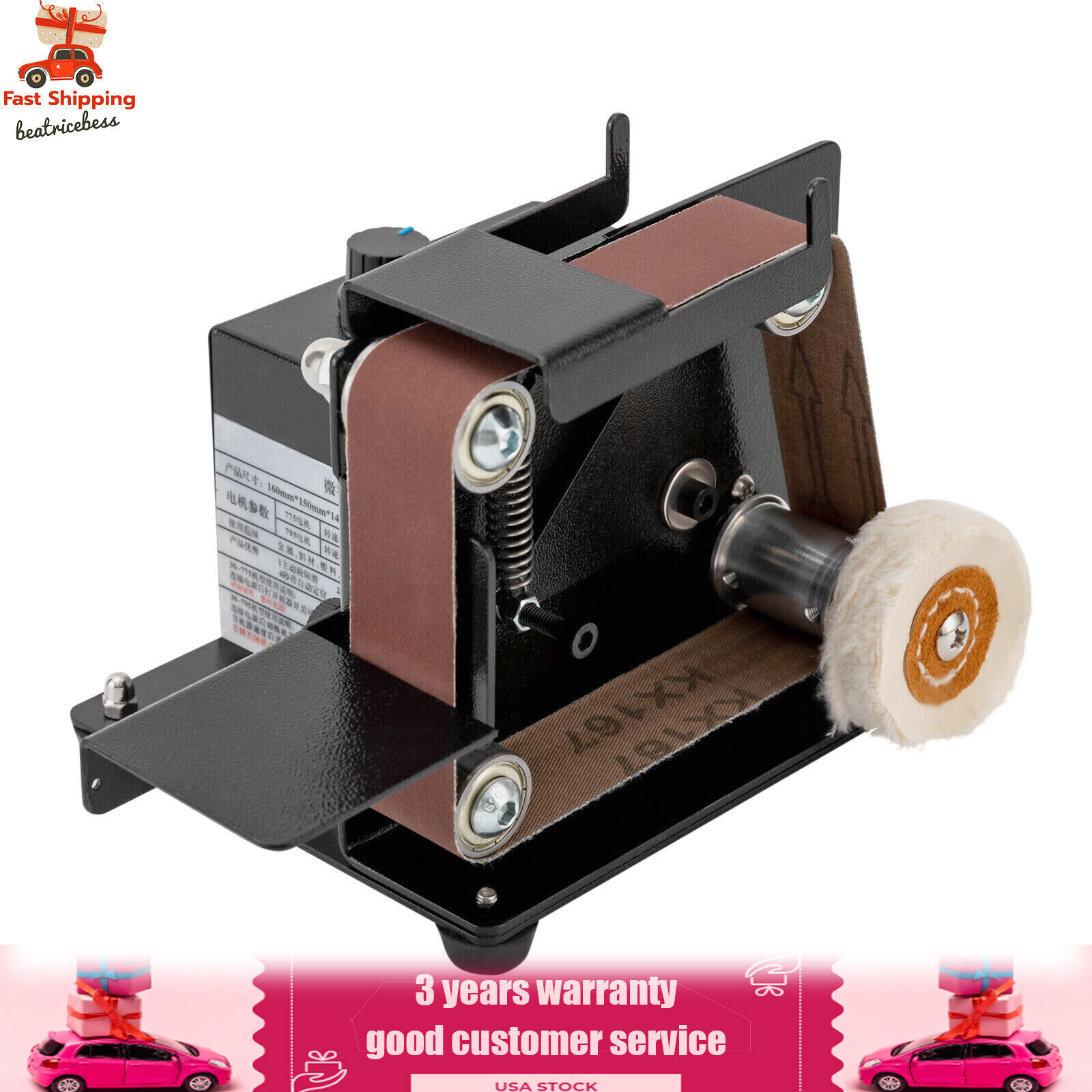 Electric Polishing Grinding Machine with 10PC Abrasive Belt for Wood Metal Knife
