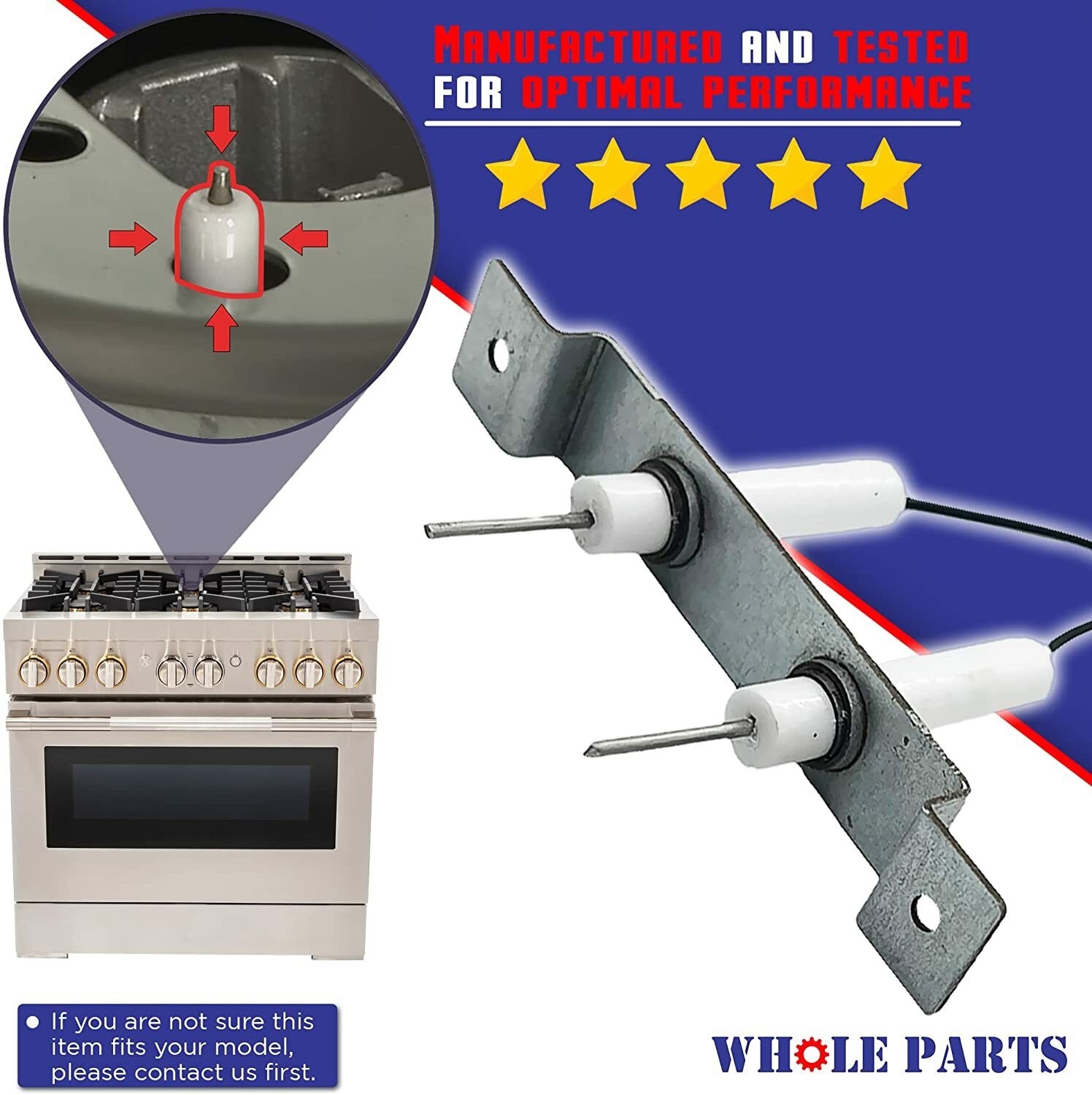 New WP74005890 Range Spark Igniter Set for Whirlpool