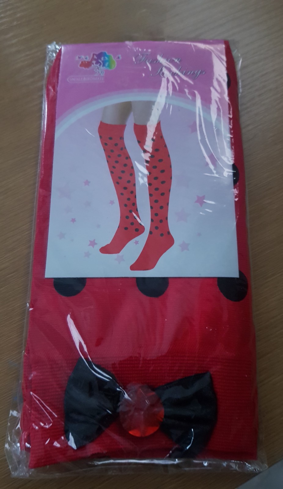 Ladies Fashion Stocking Red Spotty with Black Bows NEW