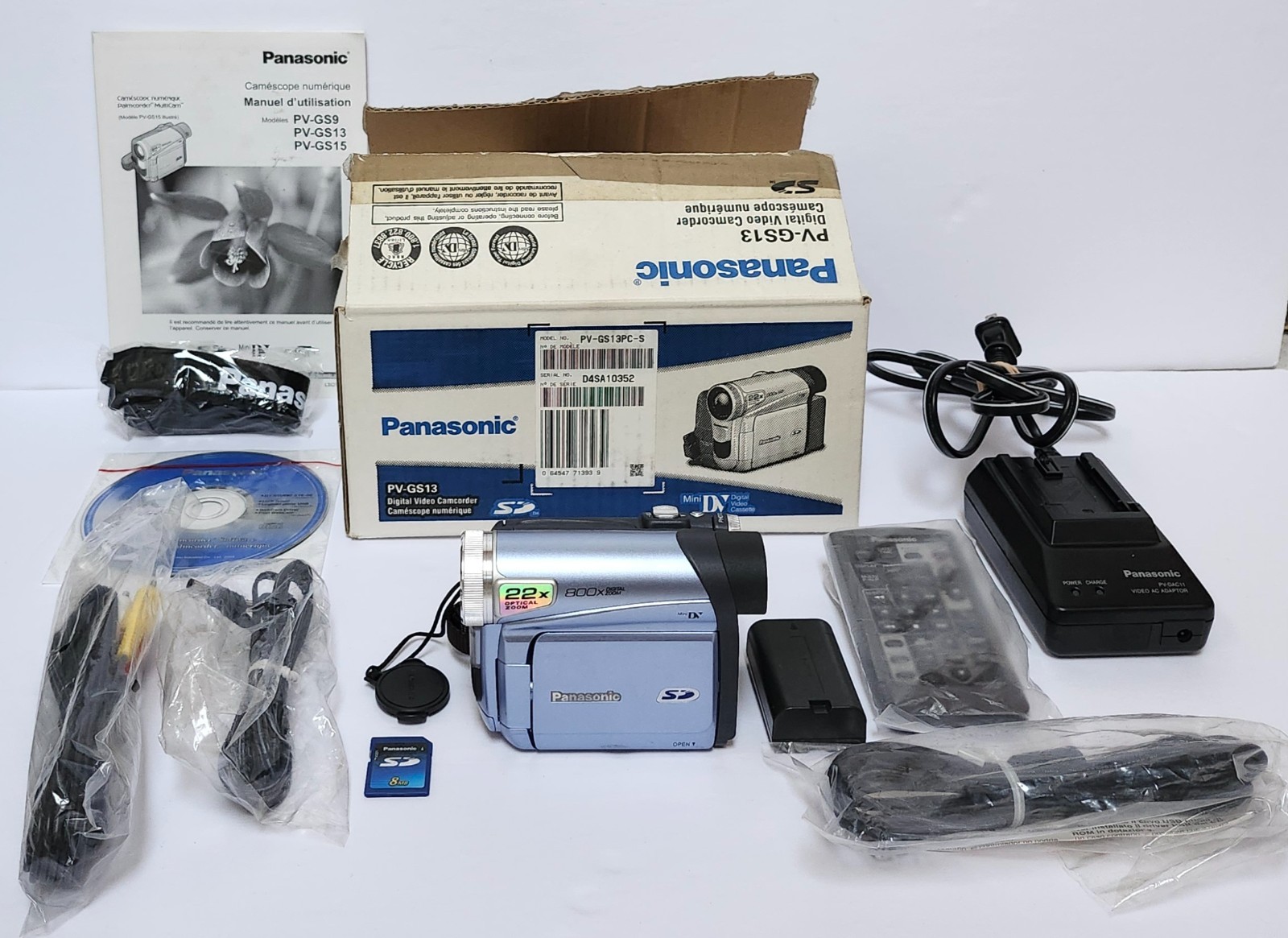 Panasonic PV-GS13 Digital Video Camcorder Blue Tested W/ Battery, Charger, Box