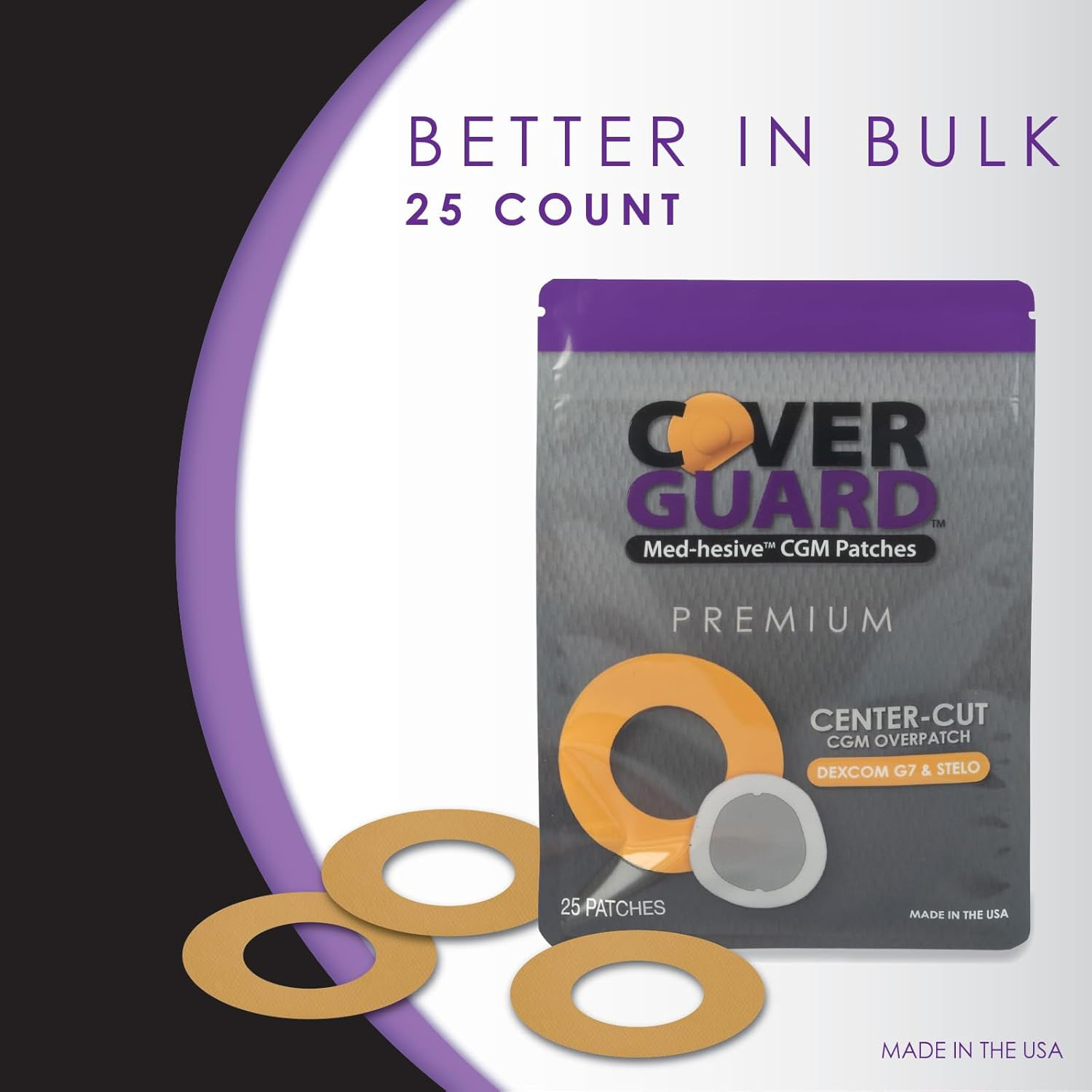 CGM Overpatch | Dexcom G7, Stelo | Tan Center-Cut Design| 25-Count | Waterproof