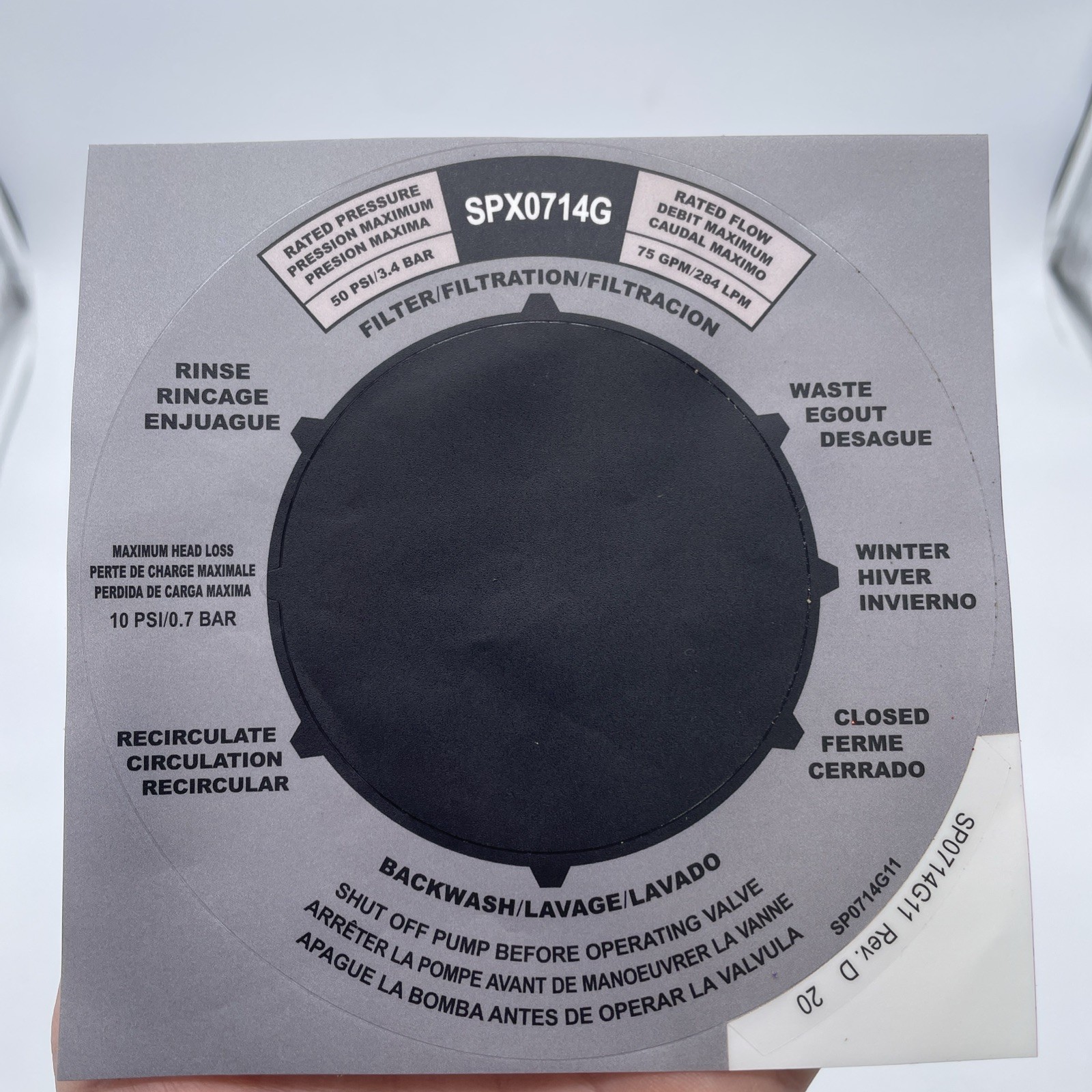 SPX0714G Sand Filter Valve Label Plate Sticker Replacement , for Hayward