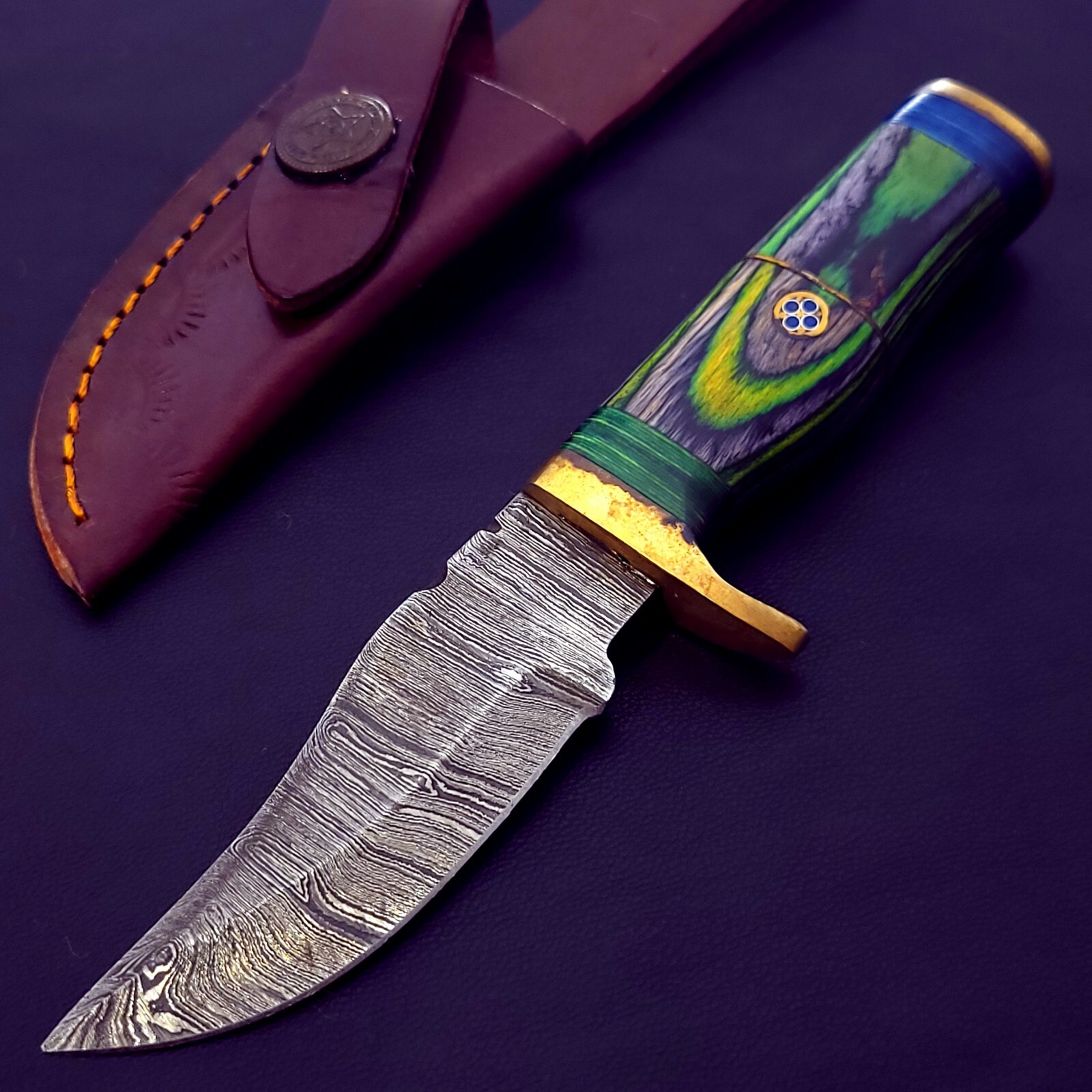 6" Damascus Hunter's Skinner Hand Forged Fixed Blade Knife Sheath USA Seller