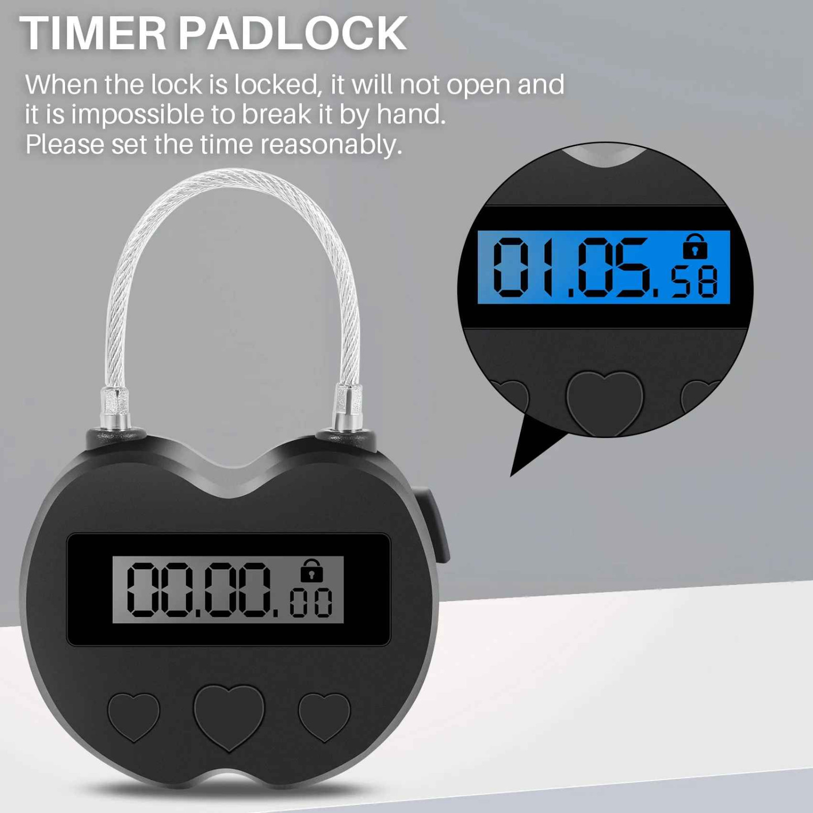 2X Black Time Locks LCD Display Time Lock Multifunction Travel Electronic Timer