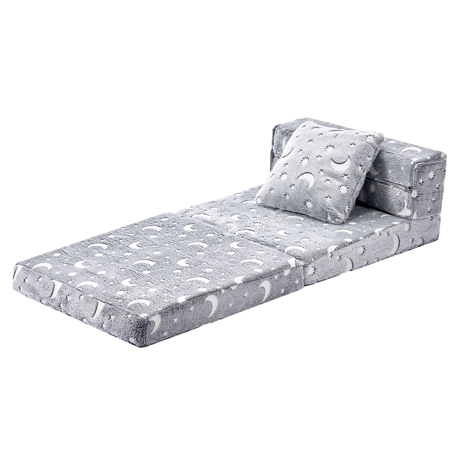 VEVOR 3-in-1 Kids Sofa Foldable Toddler Couch Glow in the Dark Fabric M Gray