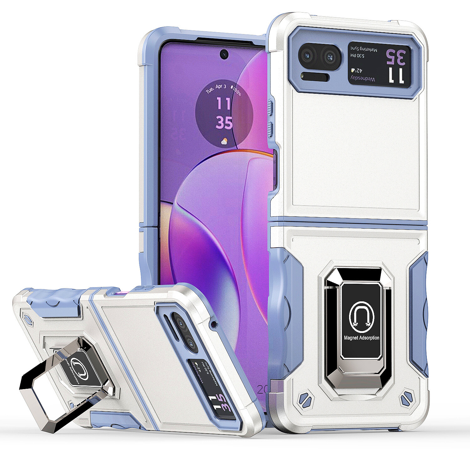 For Motorola Razr (2023) Case Shockproof Ring Kickstand Cover + Screen Protector