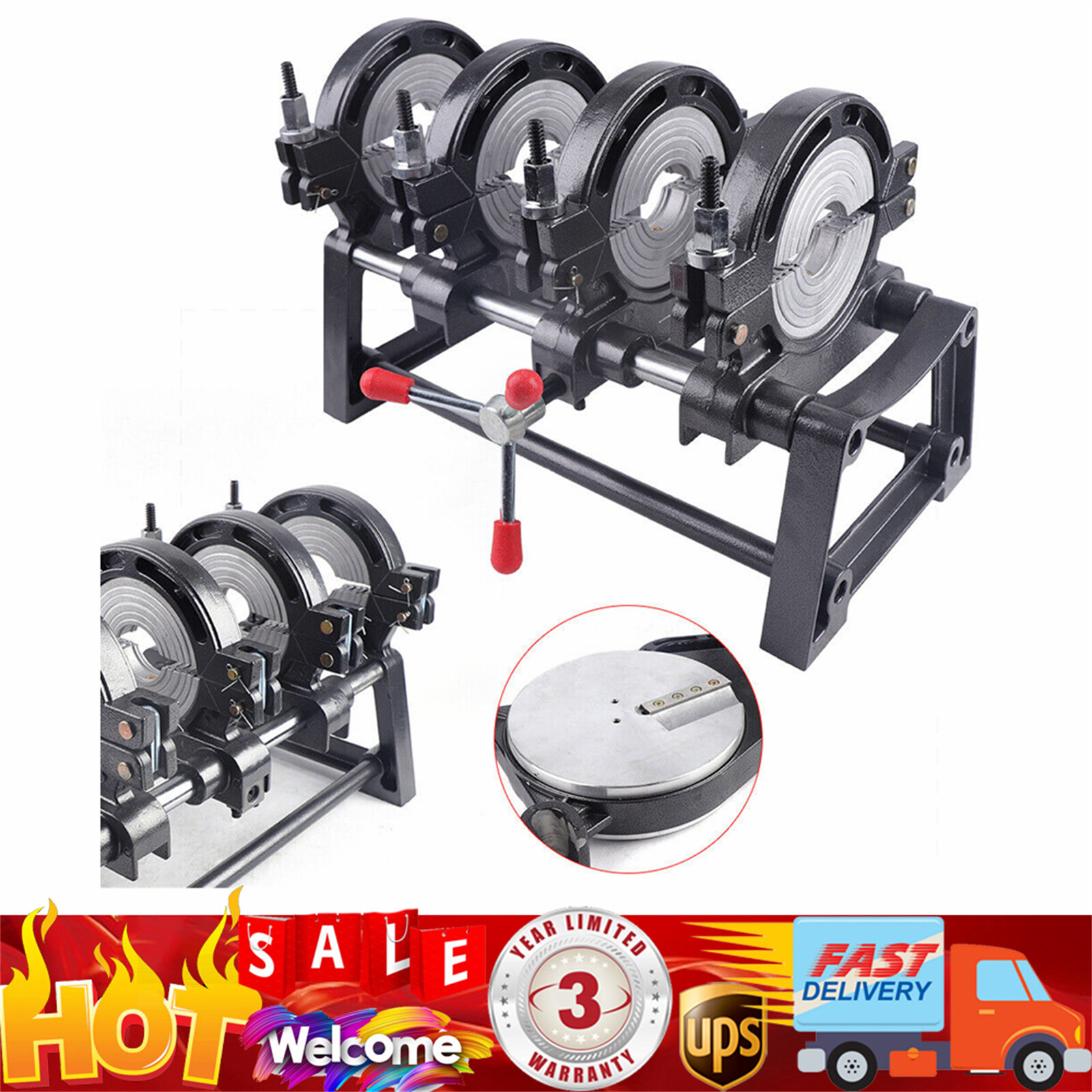 HDPE PP PE Butt Fusion Welding Machine Manual Piping Pipe Fusion Welder 4 Clamps
