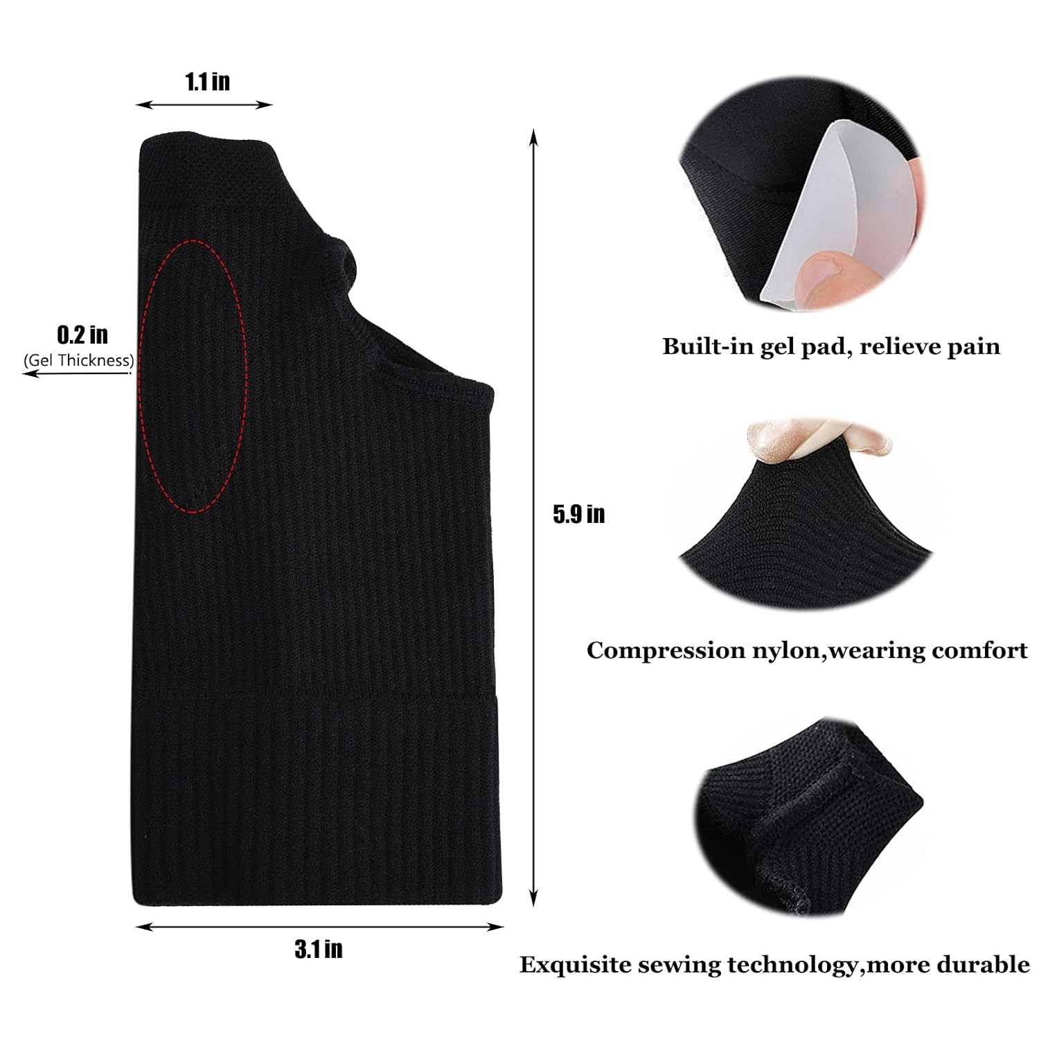 Wrist Thumb Support Compression Gloves (1 Pair), Breathable One Size