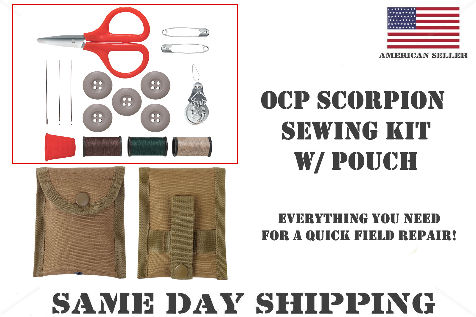 OCP Scorpion Tactical G.I. Style Sewing Kit Set W/ M.O.L.L.E. Compass Pouch