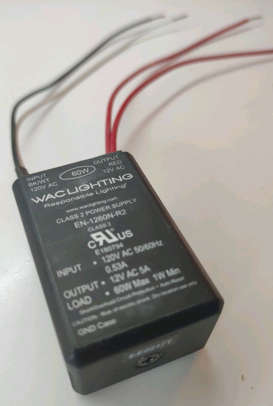 WAC Lighting EN-1260N-R2, Load AC 12v / 60W. Electronic Transformer