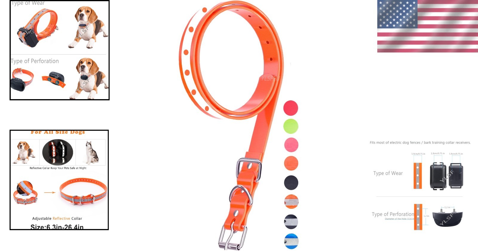 Adjustable Orange Reflective TPU Dog Collar Strap for Training Shock Collars