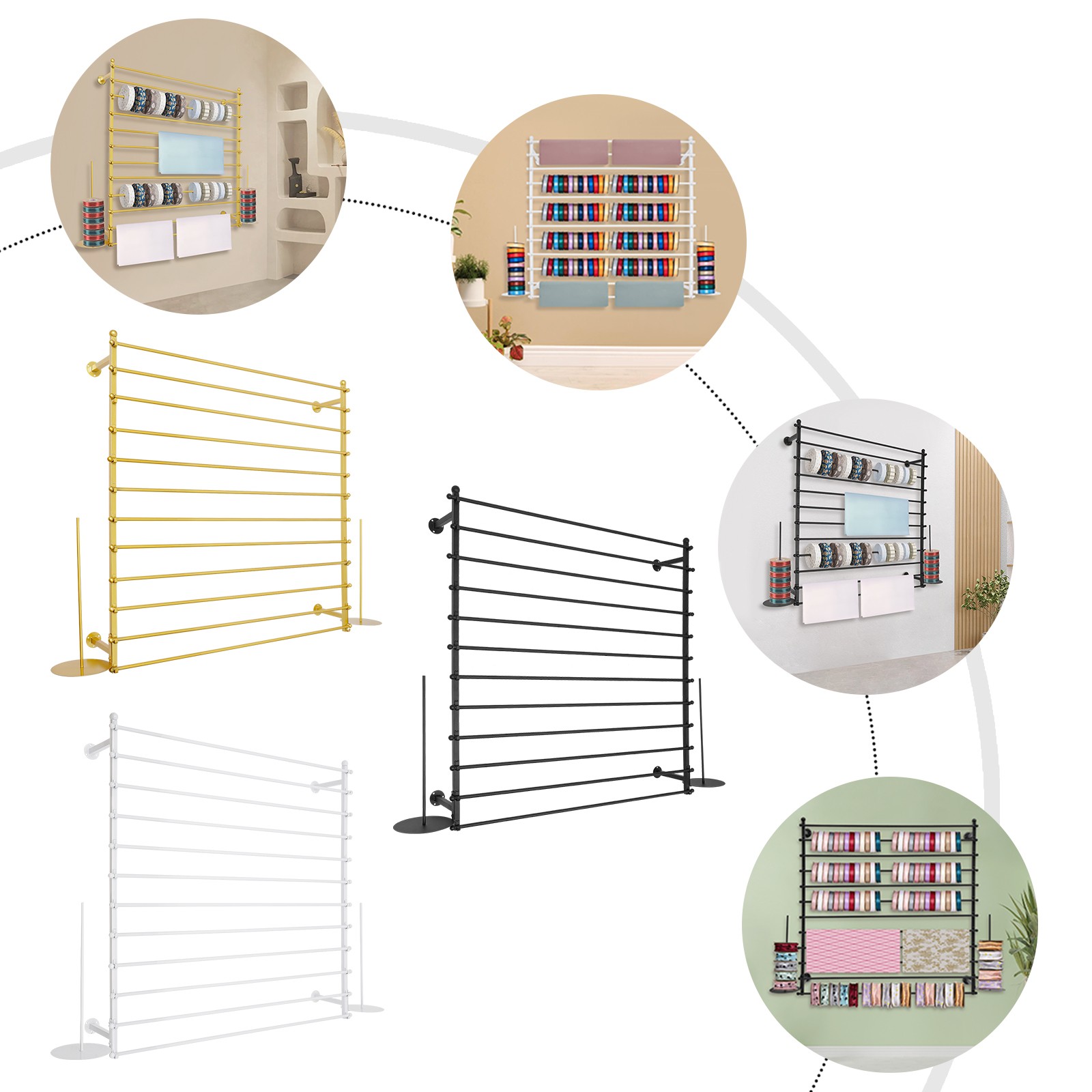 Wall-Mounted Display Rack Wrapping Paper Ribbon Holder for Flower Shop Tool