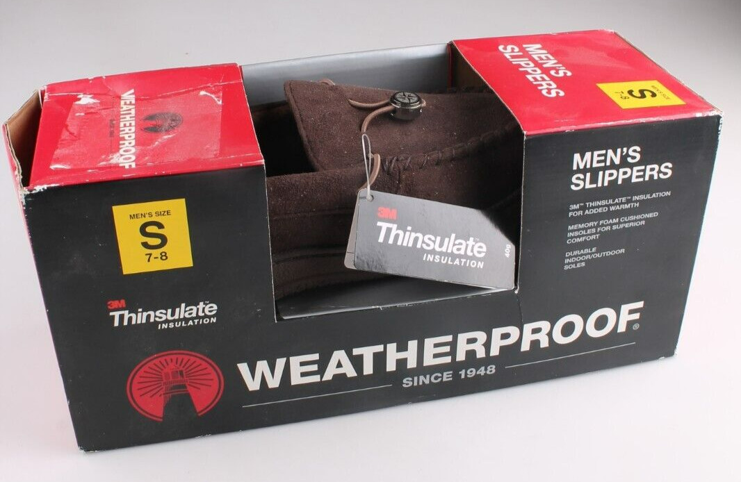Weatherproof Dark Brown 3M Thinsulate Men’s Slippers Size S (7-8) NWT