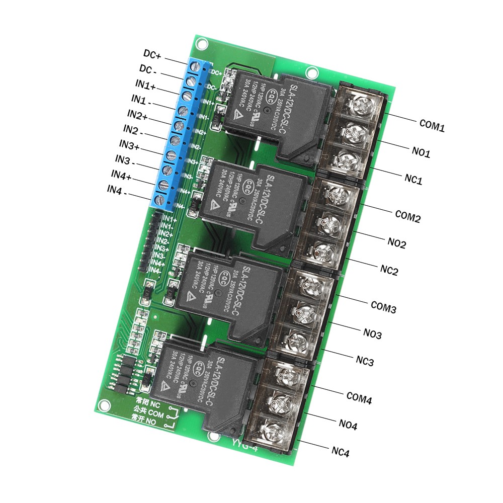 4-Channel DC 12V 30A Relay Module Control Board Optocoupler Isolation High/Low