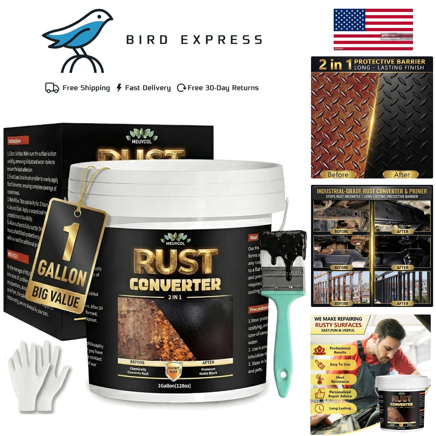 2-in-1 Rust Converter and Metal Primer 1 Gallon Black Rust Inhibitor for Metal