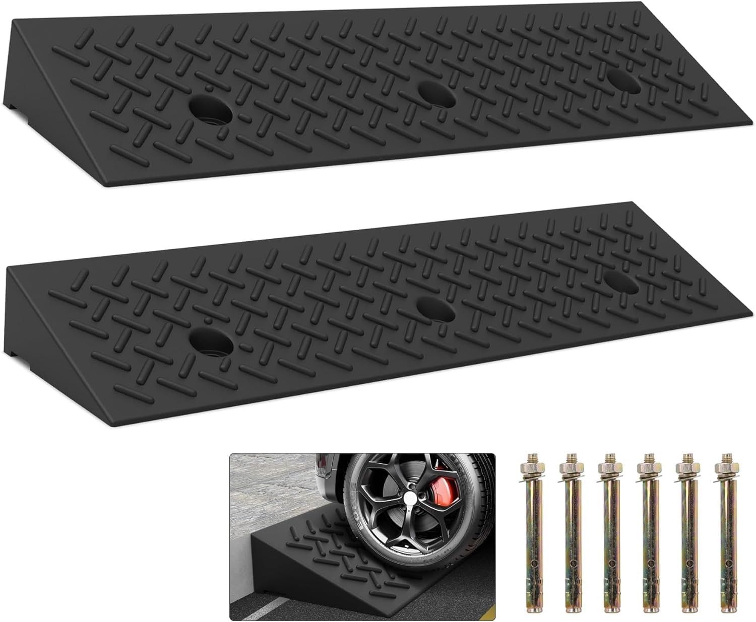 2 Pcs 2" Rise Rubber Curb Ramp Threshold Ramps,2" H 38.5" L 9.5" W.Heavy Load...