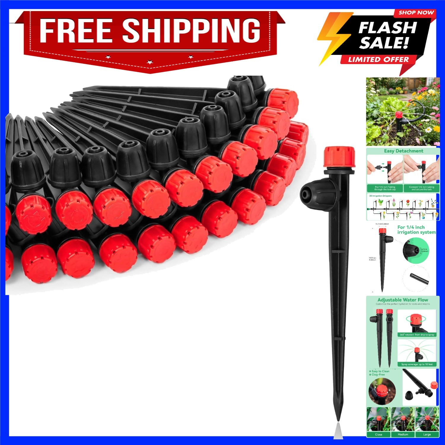 1/4" Drip Irrigation Emitters for Home Garden Irrigation System,30 Pack | 360...