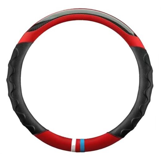 13 Inch Golf Cart Steering Wheel Cover, Anti Slip Breathable Leather RED