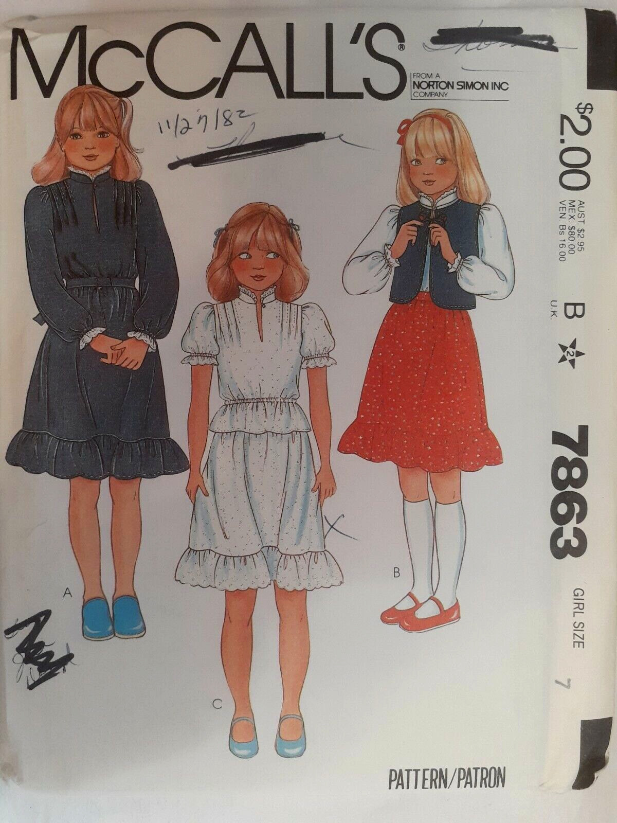 Vest Shirt Skirt Girls 7 McCalls 7863 Sewing Pattern Blouse VTG Country Ruffle