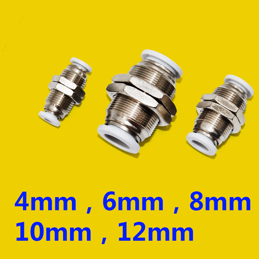 Air Tube Hose Push-in Fittings Pneumatic Bulkhead Connectors Nickel-plated Brass