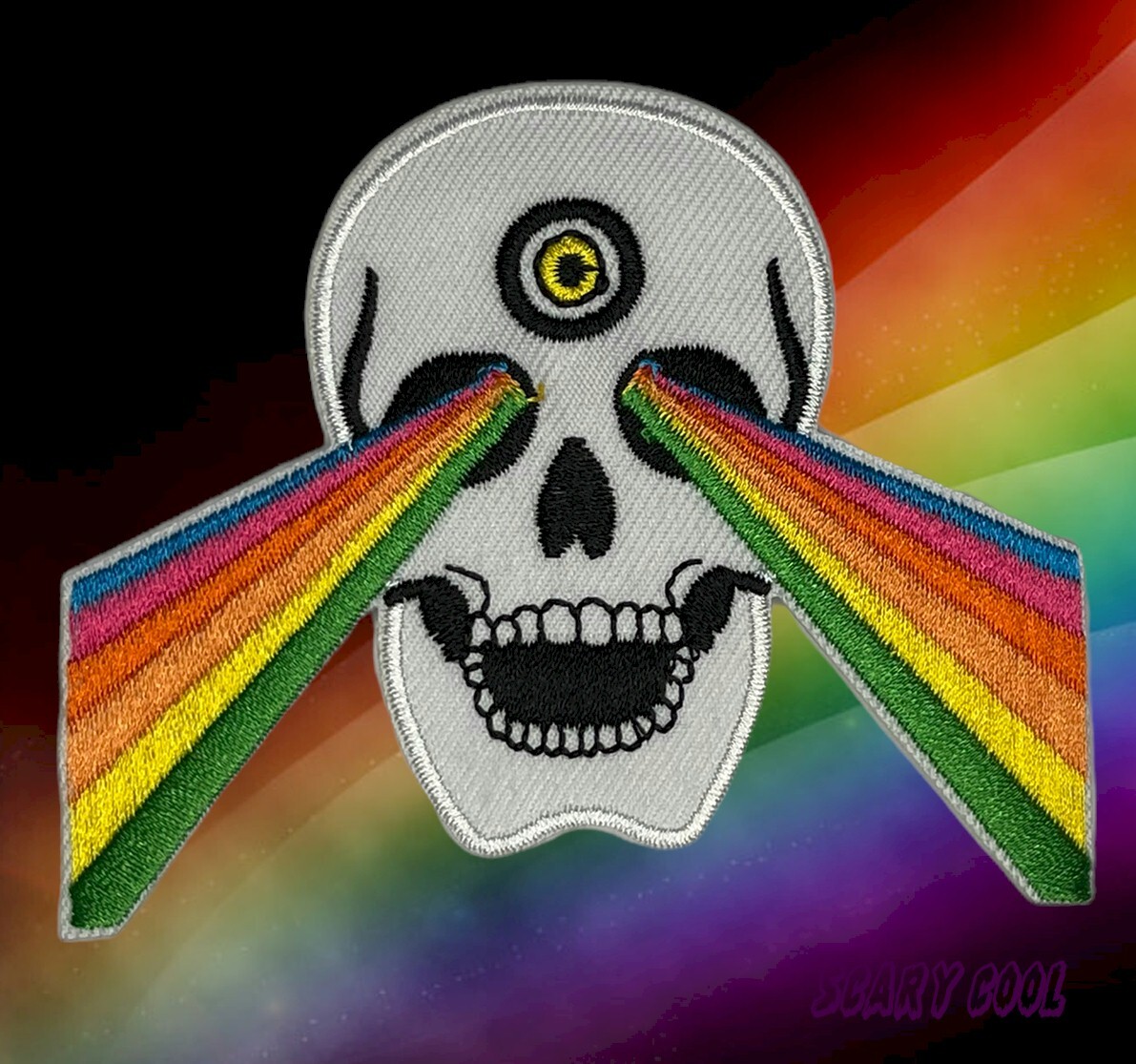 New Skull Rainbow Laser Eyes Biker Motorcycle Embroidered Iron On Patch