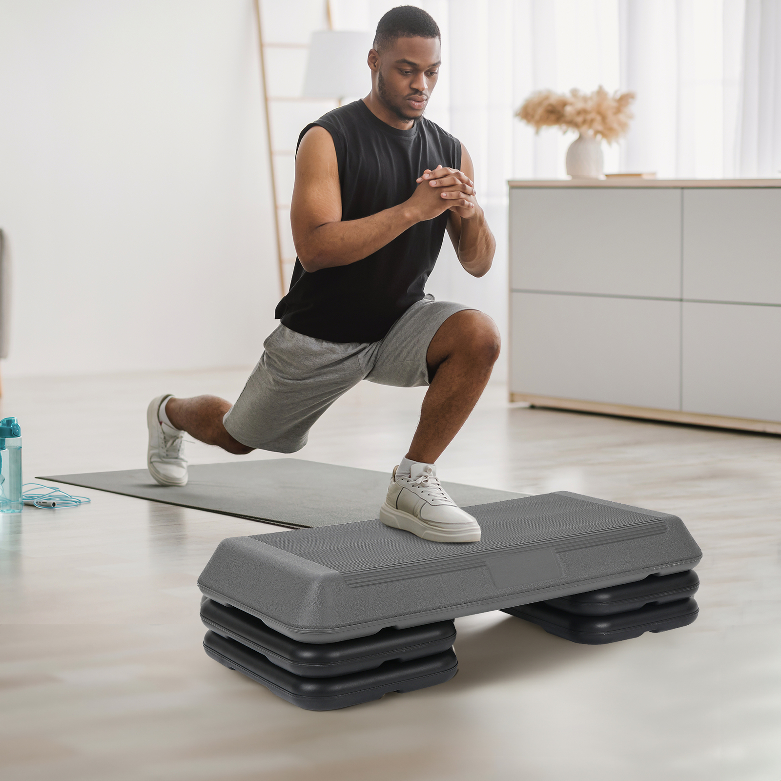 28'' Aerobic Step Platform Exercise Workout Stepper Non-Slip Surface W/4 Risers