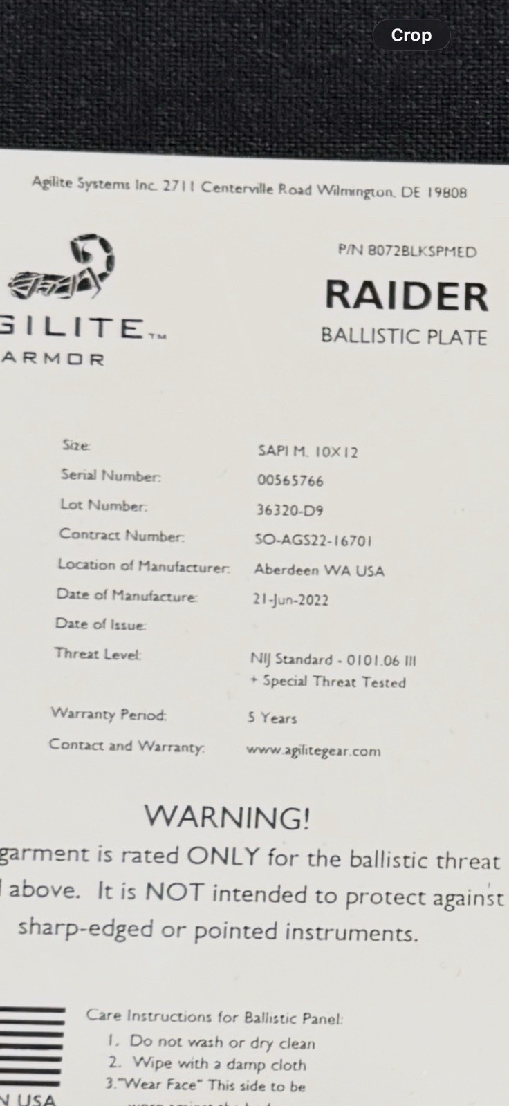 Agilite Level III Body Armor 10x12