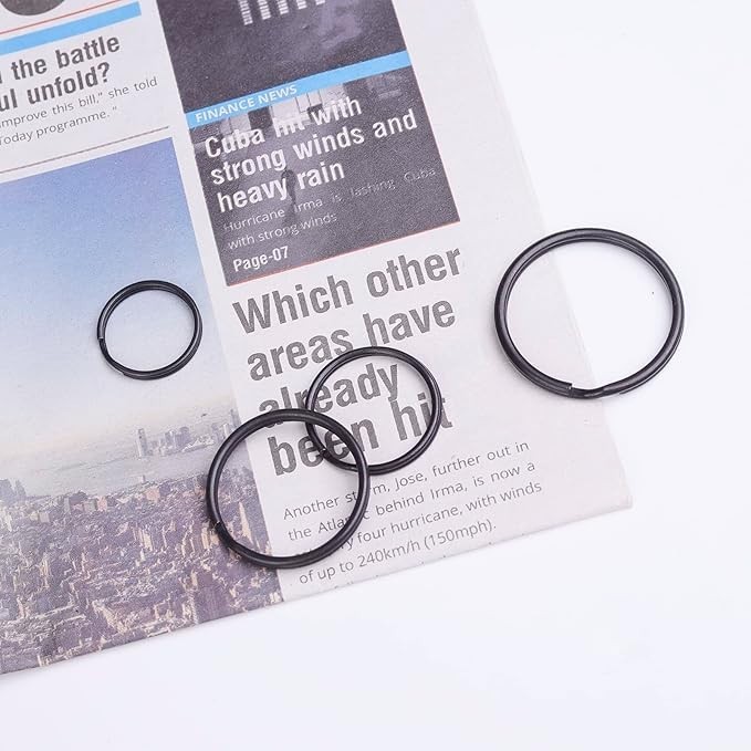 40 Pack Key Ring Keychain Mix 4 Sizes Black Metal Flat Split Key Chains Rings