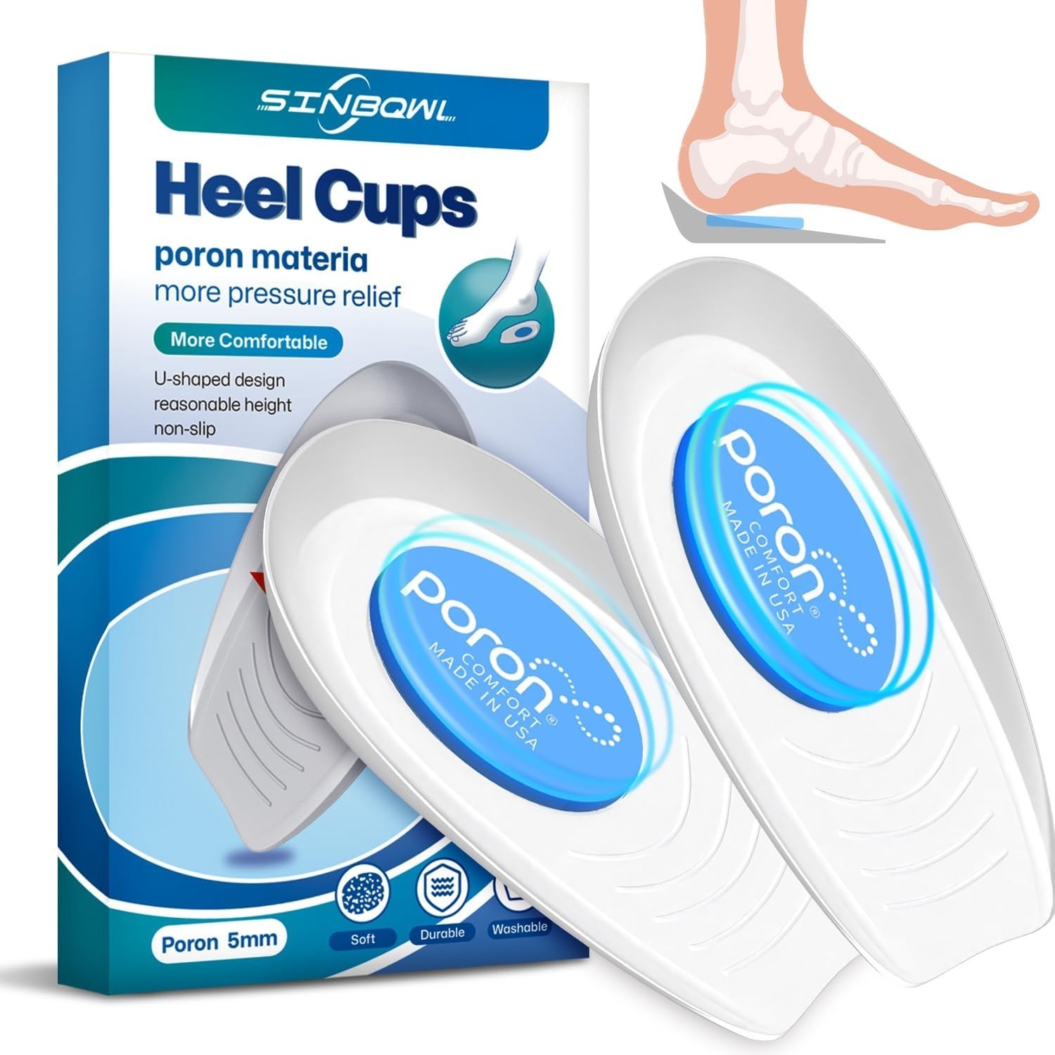 2 Pack Heel Pads for Shoes, Absorbing Gel Heel Cups for Plantar Fasciitis Adult